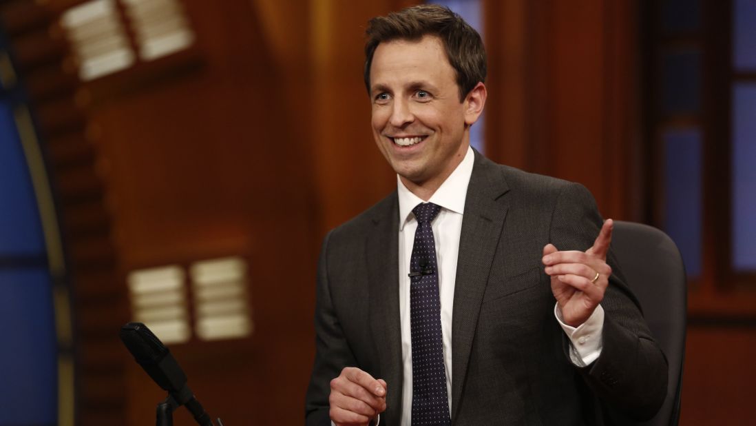 Seth Meyers hosts "Late Night" on NBC. The show was taken over by Fallon after O'Brien left, and Meyers -- a former "Saturday Night Live" writer and "Weekend Update" anchor -- started hosting it in early 2014.