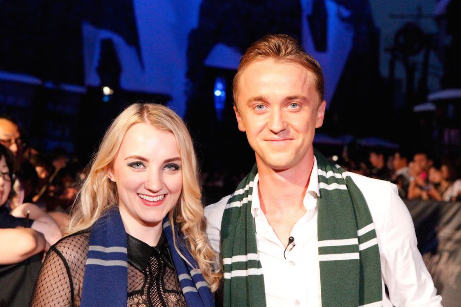 "Harry Potter" stars Evanna Lynch (Luna Lovegood) and Tom Felton (Draco Malfoy) were on hand for the Wizarding World of Harry Potter opening ceremony in Osaka, Japan on July 15. 