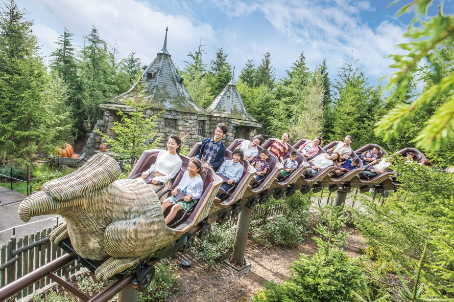 Universal Studios Japan's Harry Potter attraction has a "Flight of the Hippogriff" mini coaster. Guests climb into a Hippogriff -- a winged horse with an eagle head -- and go on a training flight. 