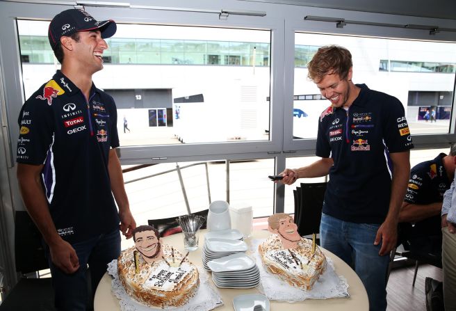 F1 chefs are often called upon to whip up birthday cakes. Red Bull had to ice two in one week as Sebastian Vettel (right) and Daniel Ricciardo were both born in July.