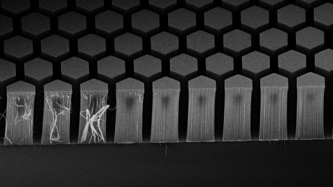 Each carbon nanotube measures roughly one millionth of a millimeter.