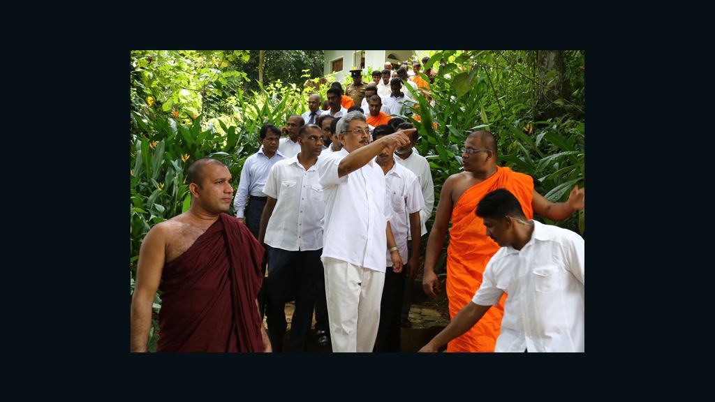 Gotabaya Rajapaksa, Sri Lanka's Secretary of Defence, with Gnanasara at a BBS-affiliated Buddhist academy that he officially opened in March last year.