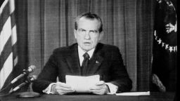 UNITED STATES - AUGUST 09:  TV image of President Richard Nixon announcing his decision to resign.  (Photo by )RESTRICTED