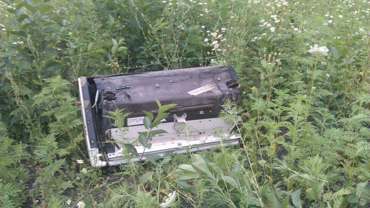 A piece of wreckage believed to be from MH17. This image was posted to <a href="https://twitter.com/MatevzNovak" target="_blank" target="_blank">Twitter</a>.