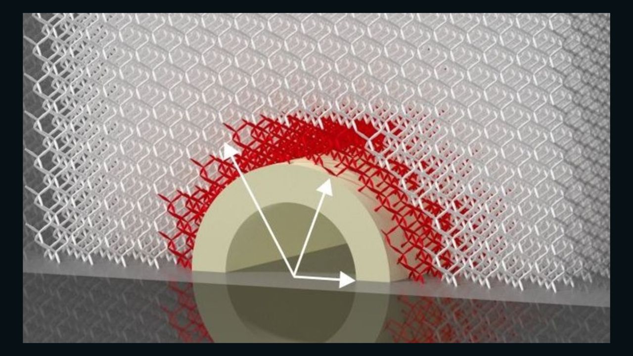 This image shows how the metamaterial displaces pressure around an object.