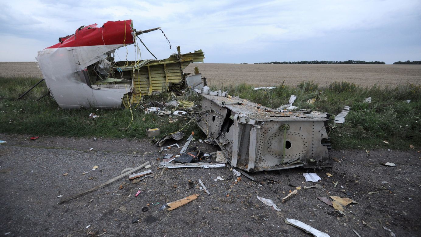 Debris from the Boeing 777, pictured on July 17, 2014.