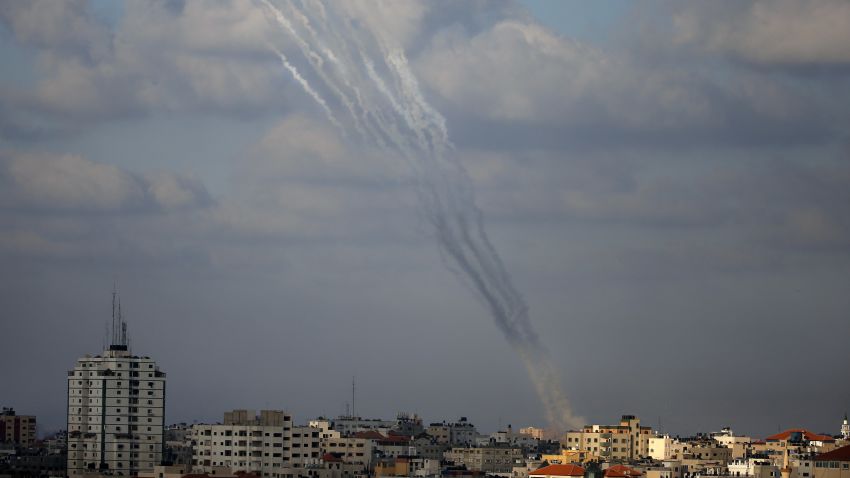 Smoke from mortars fired from a northern neighborhood of Gaza City are seen after being launched toward Israel on July 17, 2014.