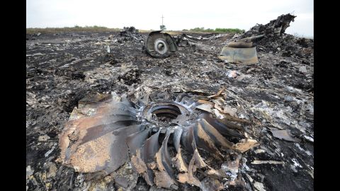 Wreckage from the Boeing 777 lies on the ground July 18, 2014.