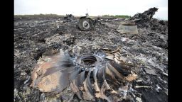 Debris from the jet lies on the burnt ground in Ukraine.
