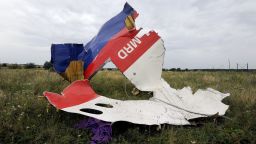 A piece of Flight 17 lies in a field on July 18.