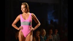 MIAMI BEACH, FL - JULY 22:  A model walks the runway at the Minimale Animale runway during Mercedes-Benz Fashion Week Swim 2014 at the Raleigh on July 22, 2013 in Miami Beach, Florida.  (Photo by  for Mercedes-Benz Fashion Week Swim 2014)