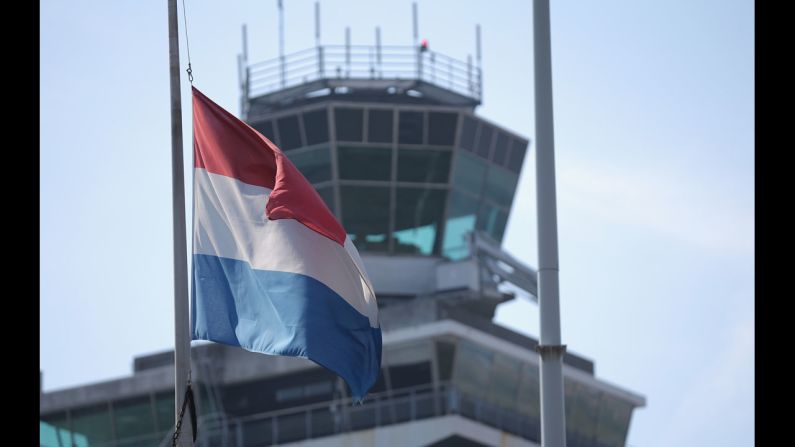 The Dutch flag flies at half-staff July 18 at Amsterdam's Schiphol Airport.