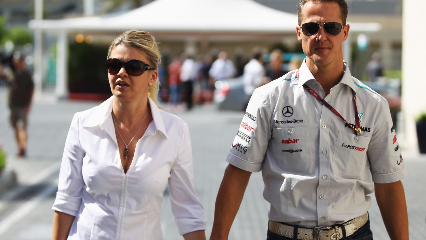 Corinna Schumacher, seen here with Michael in 2011, published a note of thanks in the German Grand Prix official program.