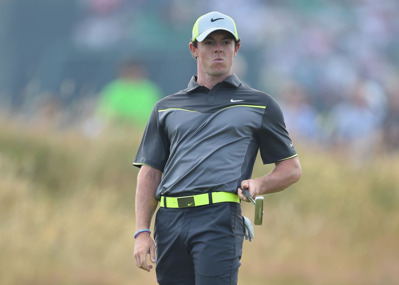 Rory McIlroy reacts to a putt on the seventh hole during the second round of The 143rd Open Championship at Royal Liverpool. The Northern Irishman leads the field at 12-under-par.