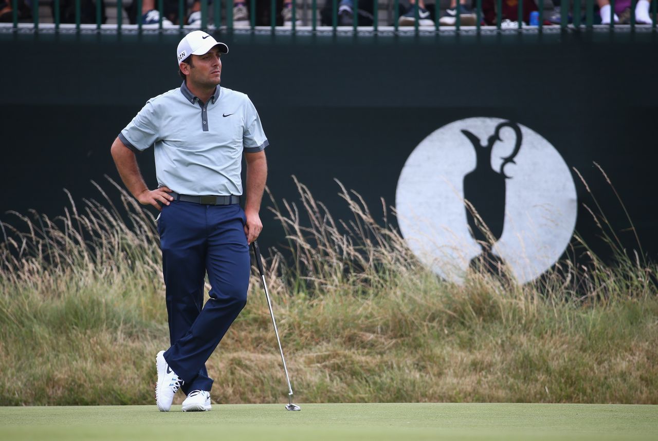 A chasing pack featuring Italy's Francesco Molinari (pictured), Rickie Fowler, Louis Oosthuizen and Ryan Moore are tied for third at 6-under-par.