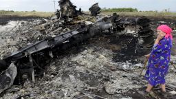 A local resident stands among the wreckage at the site of the crash of a Malaysia Airlines plane carrying 298 people from Amsterdam to Kuala Lumpur in Grabove, in rebel-held east Ukraine, on July 19, 2014. Ukraine and pro-Russian insurgents agreed on July 19 to set up a security zone around the crash site of a Malaysian jet whose downing in the rebel-held east has drawn global condemnation of the Kremlin. Outraged world leaders have demanded Russia's immediate cooperation in a prompt and independent probe into the shooting