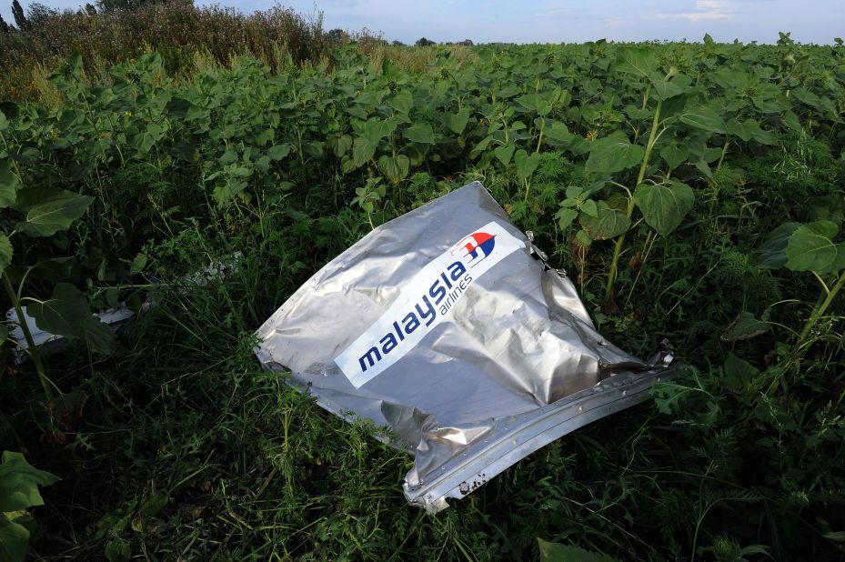 An envelope bearing the Malaysia Airlines logo is seen at the crash site on July 19, 2014. 