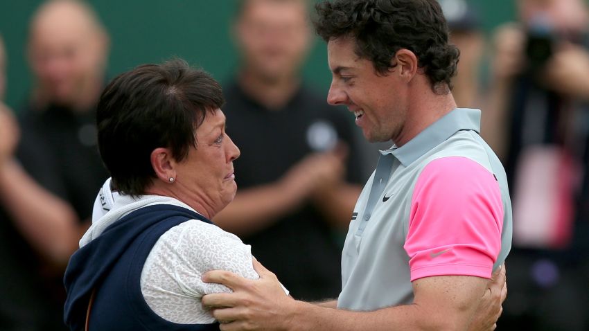 Proud mother.  Rosie McIlroy congratulates her son Rory on his British Open triumph at Hoylake.