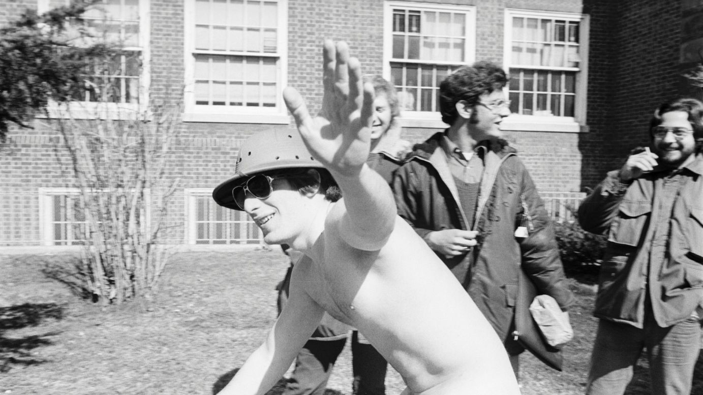 Streaking, or the act of running naked through a public place, became popular on college campuses in the 1960s and continued into the 1970s in what the press called an "epidemic." 