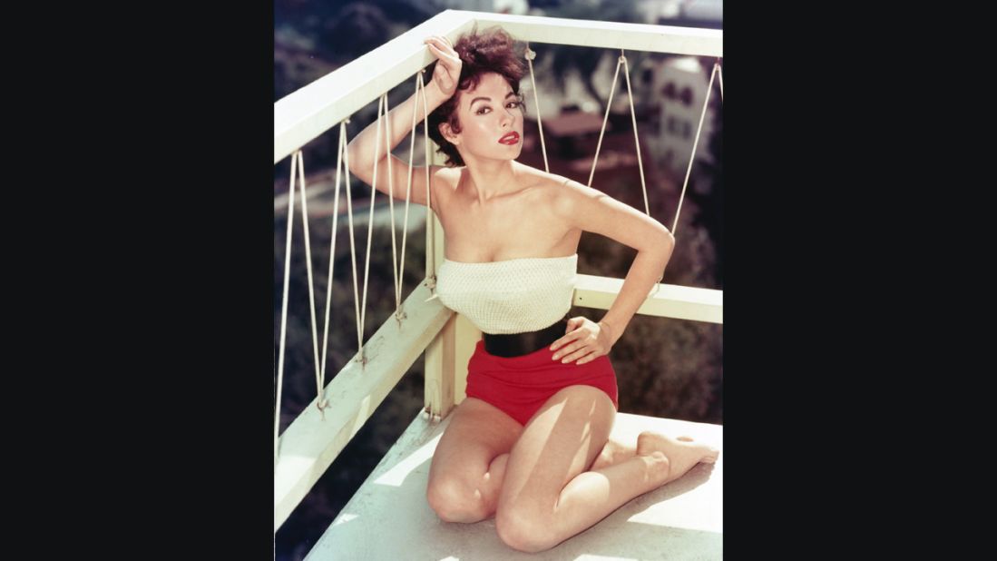 Singer and actress Rita Moreno, famous for her early role as Anita in "Westside Story," poses for a sizzling pin-up style photo.