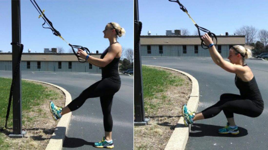 TRX single-leg squats will give you the leg and upper body power needed for this event. With your <a href="https://www.trxtraining.com/" target="_blank" target="_blank">TRX Suspension Trainer</a> at mid-length, stand facing the anchor point and center one foot. Keeping the working knee in line with your middle toes, lower the hips down and back. Keeping an upright posture, use the suspension trainer and your leg strength to help pull you back to the starting position.  