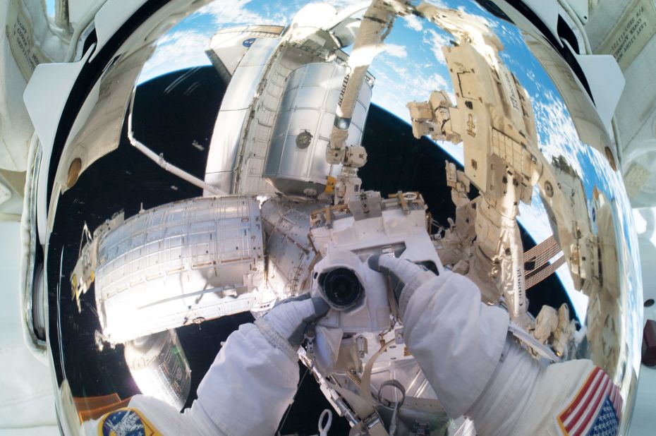 During Expedition 28, NASA flight engineer Mike Fossum took a selfie showing the ISS in the background while on a six-and-a-half-hour spacewalk on July 12, 2011. Not only was this the 160th spacewalk devoted to the assembly and maintenance of the ISS -- launched in 1998 -- but this was also the final mission of the space shuttle program, which began in 1981 with the launch of Columbia.