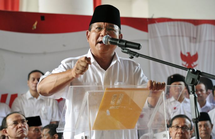 Indonesian presidential candidate Prabowo Subianto says he's withdrawing from the election process prior to the vote count announcement in Jakarta on July 22. 