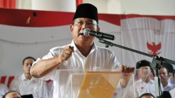 Indonesian presidential candidate Prabowo Subianto delivers his statement prior to the election count announcement in Jakarta on July 22, 2014. Subianto said on July 22 he was withdrawing from the election process, as his opponent Joko Widodo was poised to be declared the winner.