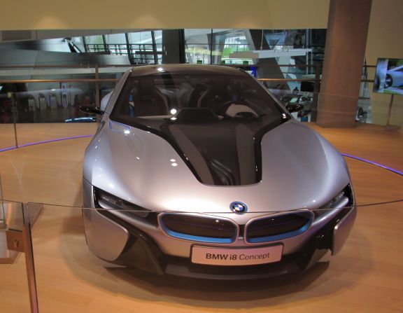 This BMW i8 is a concept sports car built around a hybrid engine. A version of the i8 is due to go on sale in August 2014.