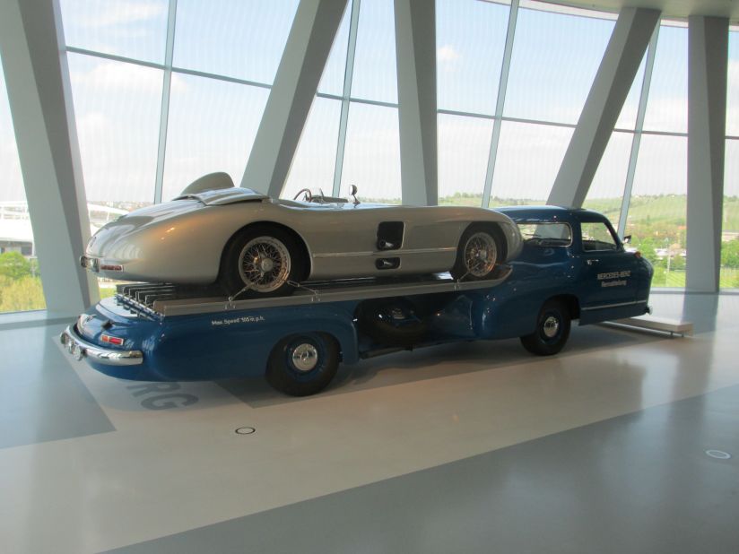 A 1955 Mercedes-Benz high-speed transporter -- built to carry the company's 300 SLR vehicle to the racetrack -- is on display at the Mercedes-Benz Museum, Stuttgart.