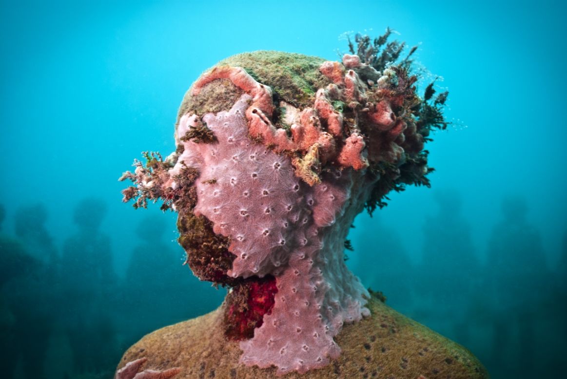 <em>Vicissitudes</em><br /><br />Taylor plants corals on his figures, but says he never disturbs natural settings, instead using those grown in nurseries or damaged by tourists: "I'm always trying to communicate how incredible this underwater world is, but also how it's under deep threat at the moment with climate change." he says.