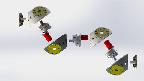 Pictured, the individual components of a Roombots module.