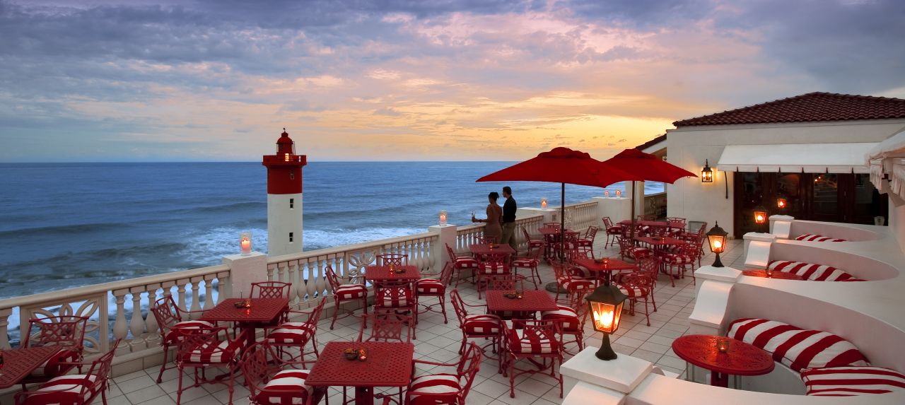 With panoramic views of the Indian Ocean along Umhlanga Beach, The Lighthouse Bar at The Oyster Box hotel in Durban, South Africa, is a top spot for romantics, shutterbugs and those who just like to sit, sip and smile.
