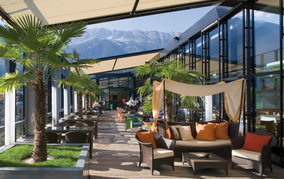 <strong>The 5th Floor (Innsbruck, Austria):</strong> The 5th Floor bar at The Penz Hotel in Innsbruck, Austria, is like a gentleman's club, with leather sofas and smooth jazz, but one with views of the Alps.