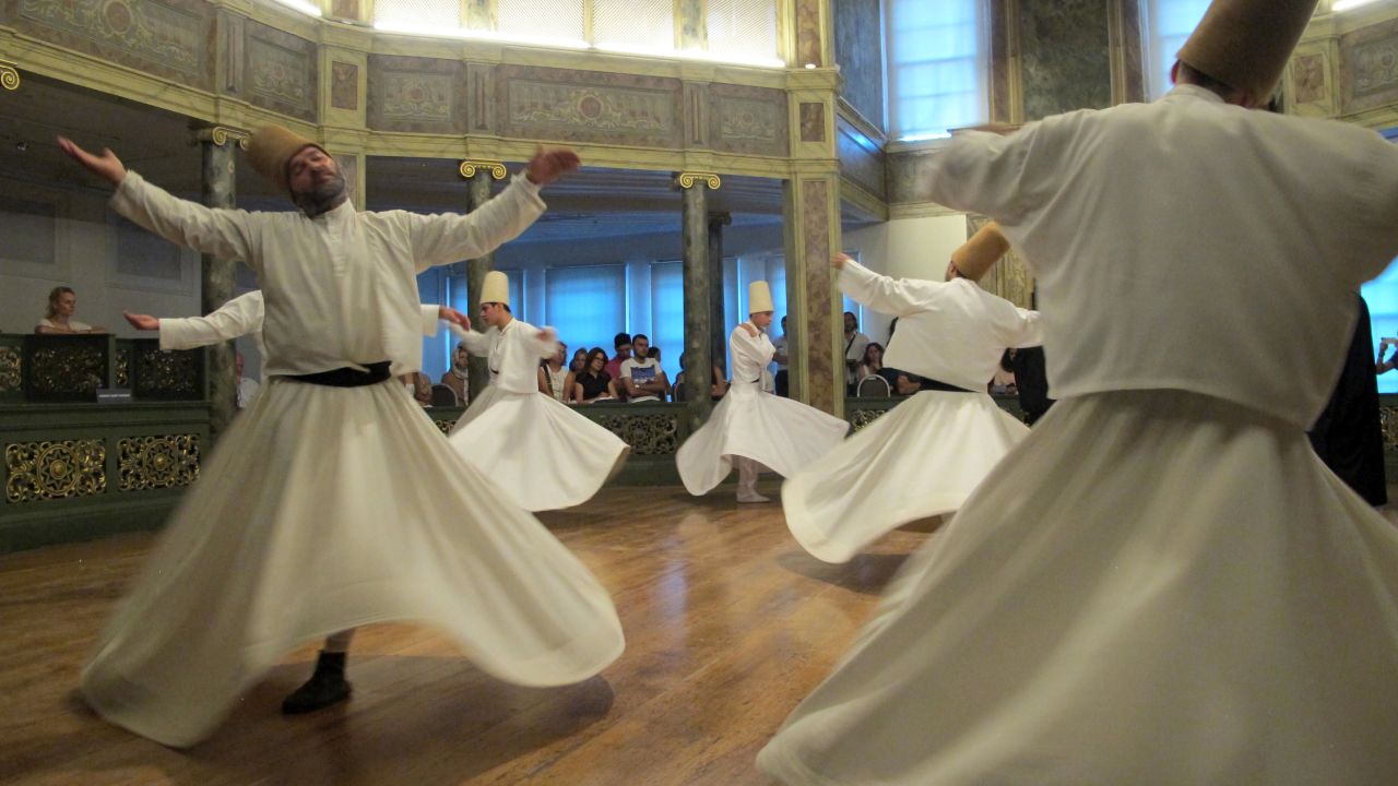 The Dervishes turn as one arm reaches to the sky "taking from God" and the other "gives life to the earth," says Celaleddin Loras, a Mevlevi Sheikh, or master of the order.