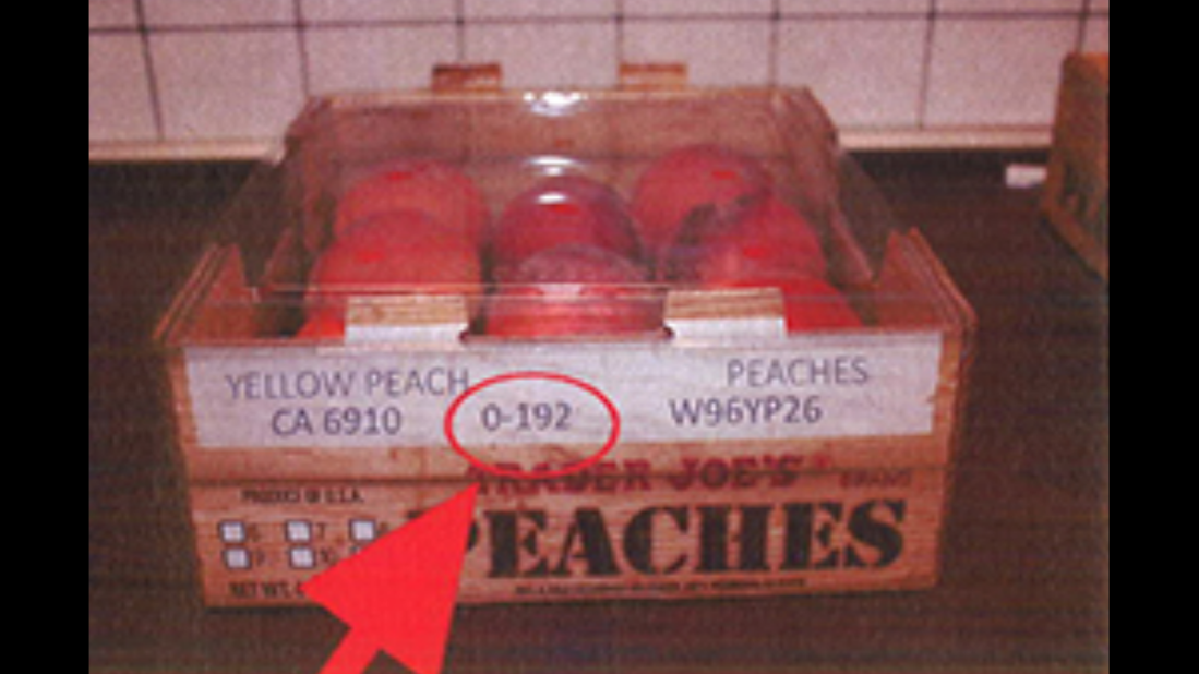 Trader Joe's peaches (4-4.5 lbs.). <a href="http://www.fda.gov/Safety/Recalls/ucm405943.htm" target="_blank" target="_blank">Click here</a> to view a full list of the recalled products on FDA.gov.