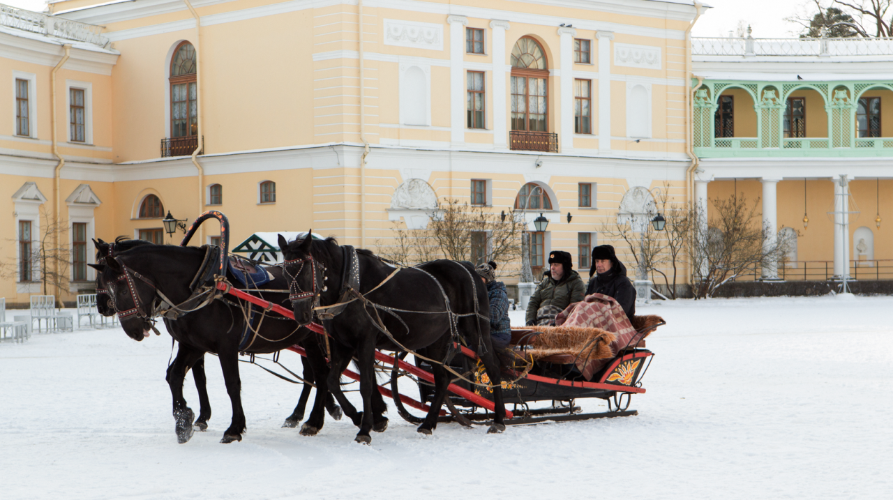 Bourdain and his friend Zamir Gotta got bundled up, flasks in hand, for a sleigh ride through the grounds of an imperial palace on a traditional Russian troika. Troika tours are offered at numerous parks and palace grounds throughout Russia.