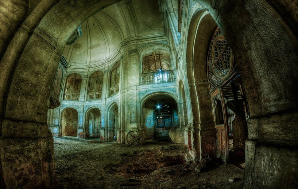 Many of Makowska's images are given enigmatic names. This photograph, possibly of a derelict church, is titled "Darkness."