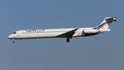 This photo taken on Friday, May 16, 2014 shows an MD-83 aircraft in the livery of Swiftair landing at Zaventem Airport Brussels. An Air Algerie flight carrying over 100 people from Burkina Faso to Algeria's capital disappeared from radar early Thursday over northern Mali after heavy rains were reported, according to the plane's owner and government officials in France and Burkina Faso. Air navigation services lost track of the MD-83 about 50 minutes after takeoff from Ougadougou, the capital of Burkina Faso, at 0155 GMT (9:55 p.m. EDT Wednesday), the official Algerian news agency APS said. Air Algerie Flight 5017 was being operated by Spanish airline Swiftair, the company said in a statement. The Spanish pilots' union said the plane belonged to Swiftair and it was operated by a Spanish crew. (AP Photo/Kevin Cleynhens)
