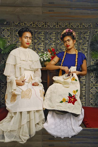 In this image, Thomas recreates 1939 painting "The Two Fridas."