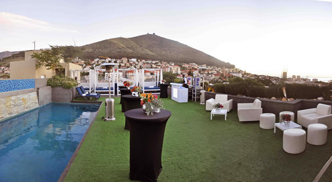The al fresco area of the Sky Bar at Cape Royale Hotel & Spa in Cape Town was renovated in 2013. It overlooks Greenpoint Stadium, the Atlantic Ocean and Signal Hill.