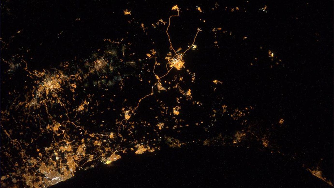 A photograph <a href="https://twitter.com/Astro_Alex/status/492003157531451392/photo/1" target="_blank" target="_blank">tweeted by astronaut Alexander Gerst</a> on Wednesday, July 23, shows major cities of Israel and Gaza. Gerst said in his tweet: "My saddest photo yet. From #ISS we can actually see explosions and rockets flying over #Gaza & #Israel."