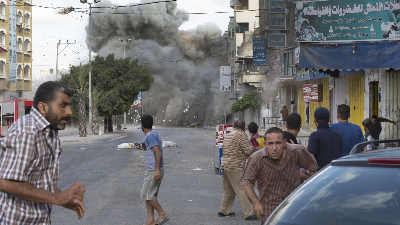 An Israeli bomb explodes in Gaza City on Friday, July 18. Israel <a href="http://www.cnn.com/2014/07/18/world/gallery/israel-gaza/index.html">launched a ground operation</a> in Gaza after a 10-day campaign of airstrikes had failed to halt Hamas rocket fire on Israeli cities.