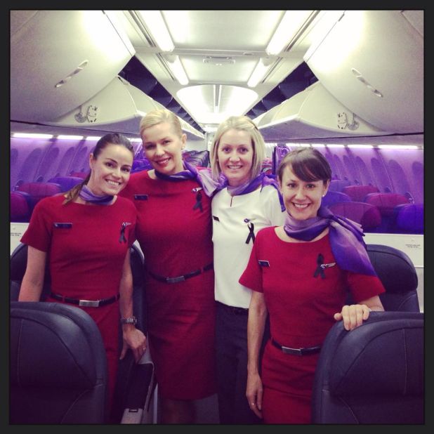 These flight attendants sent a photo showing their black ribbons to a colleague at another airline who writes a blog, <a href="http://confessionsofatrolleydolly.com/" target="_blank" target="_blank">"Confessions of a Trolley Dolly"</a> under the pseudonym Dan Air.