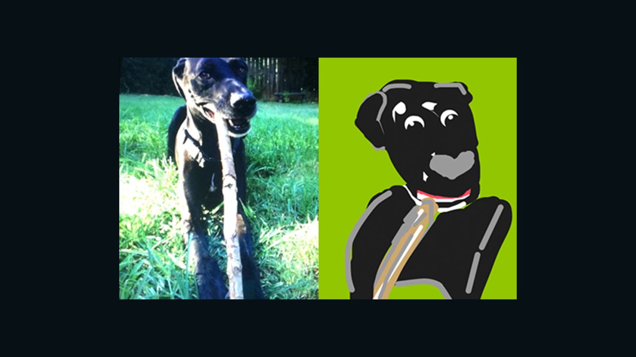 Technically not a selfie, but I uploaded a photo of my dog and somebody drew him. I like that Mikey's nose is a heart. 