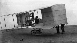 The French-built Voisin "pusher," originally built for reconnaissance and later developed as a bomber. It is credited with the first air-to-air kill.