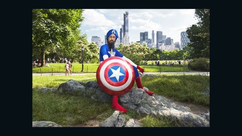 Cartoonist Vishavjit Singh in a Captain America costume.