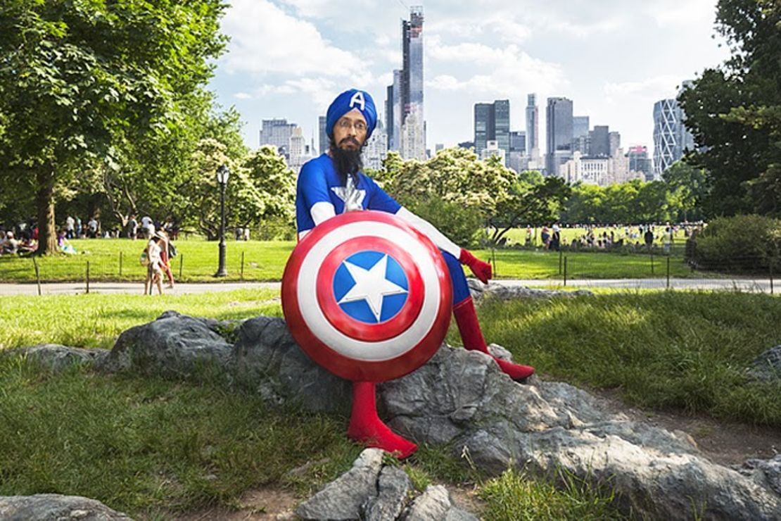 Cartoonist Vishavjit Singh in a Captain America costume.