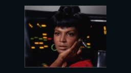 Nichelle Nichols playing Star Trek character Lt. Uhura.