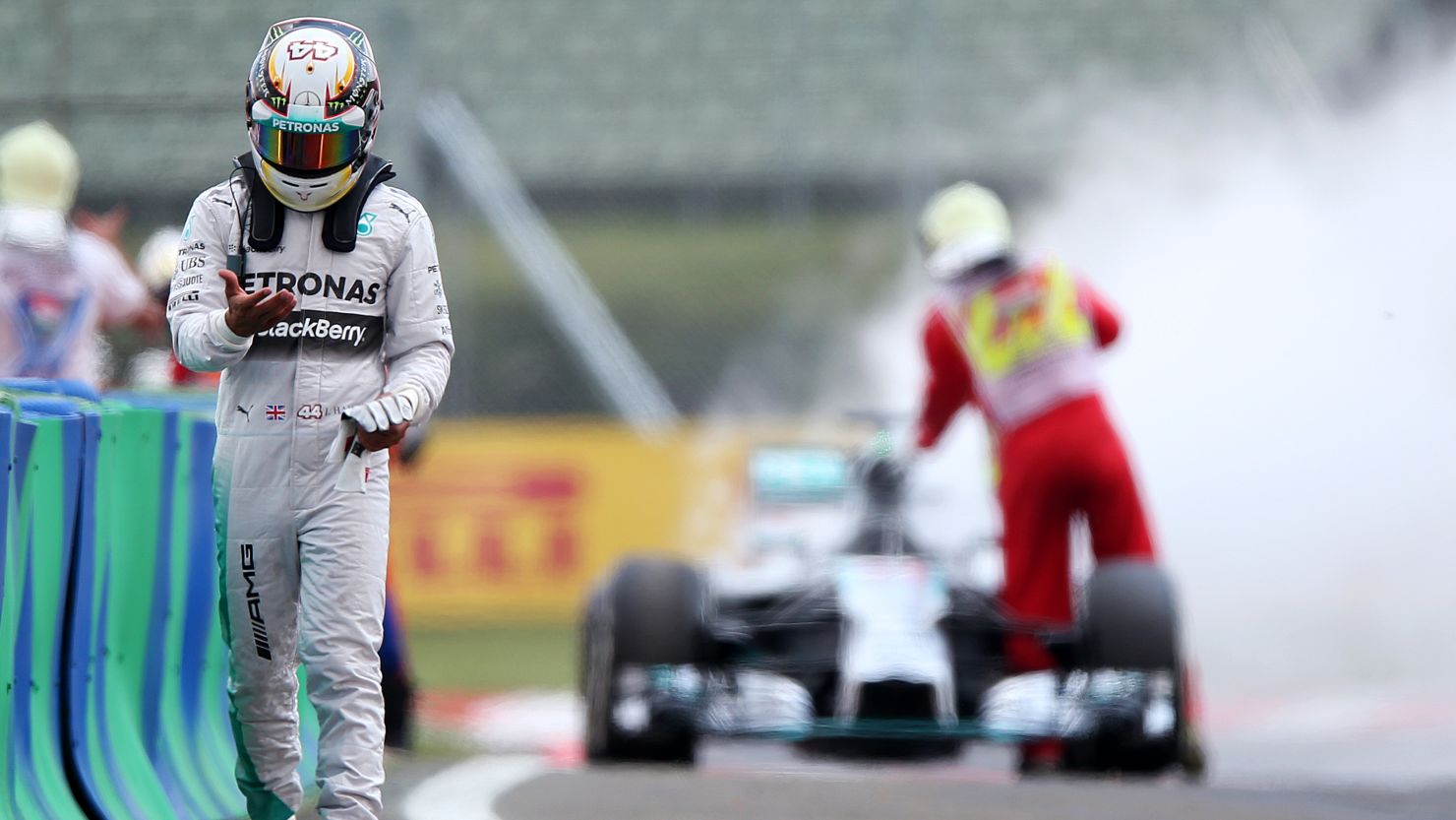 Lewis Hamilton's Mercedes went up in smoke in qualifying at the Hungarian Grand Prix but he was unhurt. 